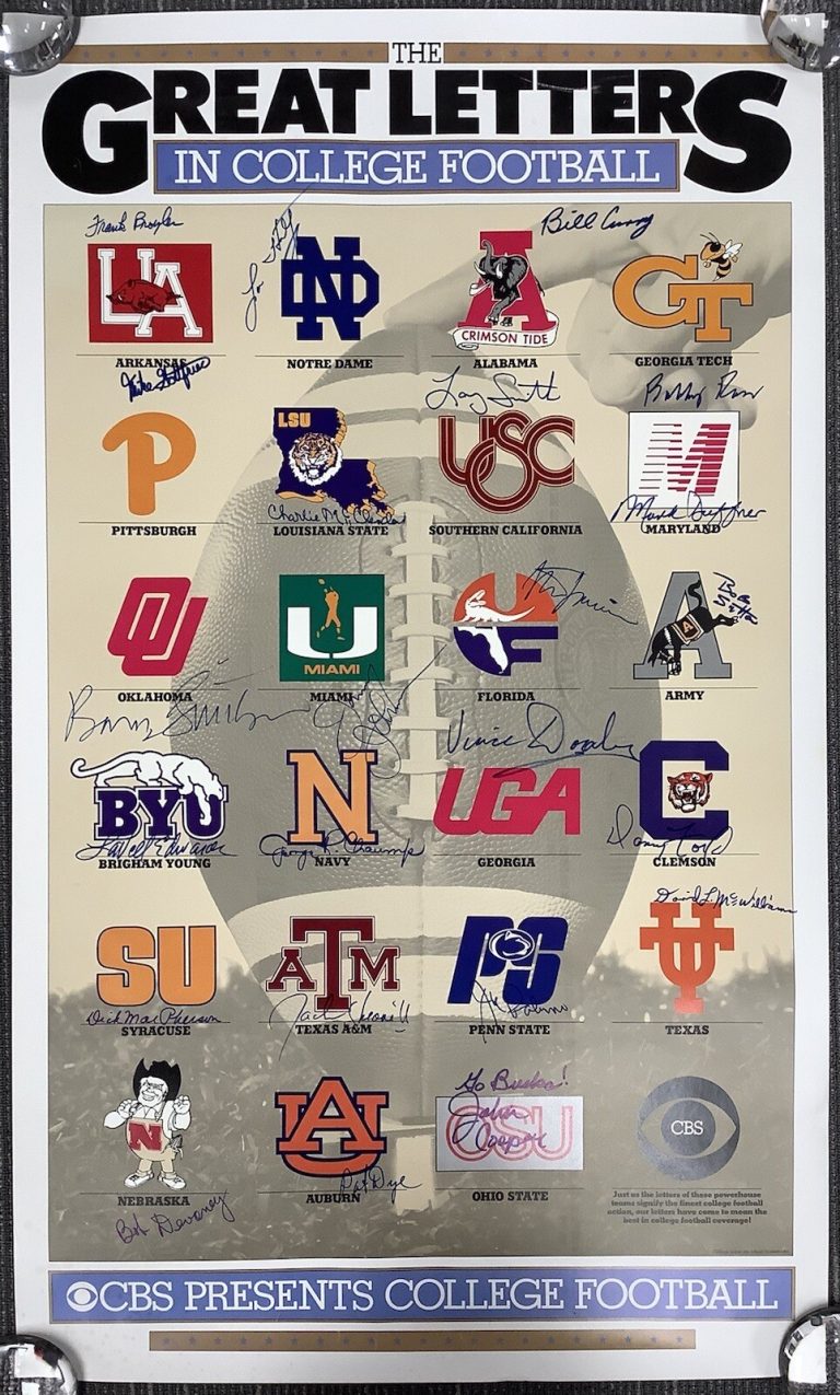 Lou Holtz Signed Poster 22x36 College Football Joe Paterno +21 Auto Coach PSADNA
