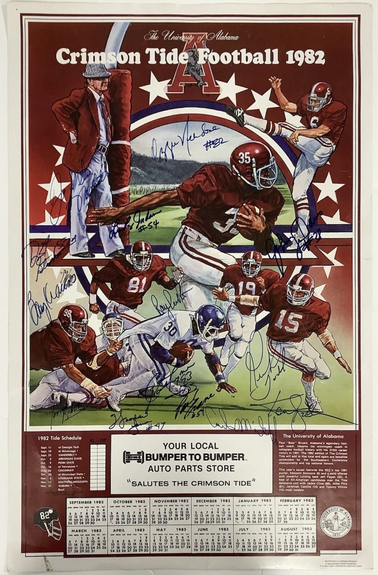 1982 Alabama Crimson Signed Poster 18x28 Joe Namath Ken Stabler +12 Auto PSA/DNA
