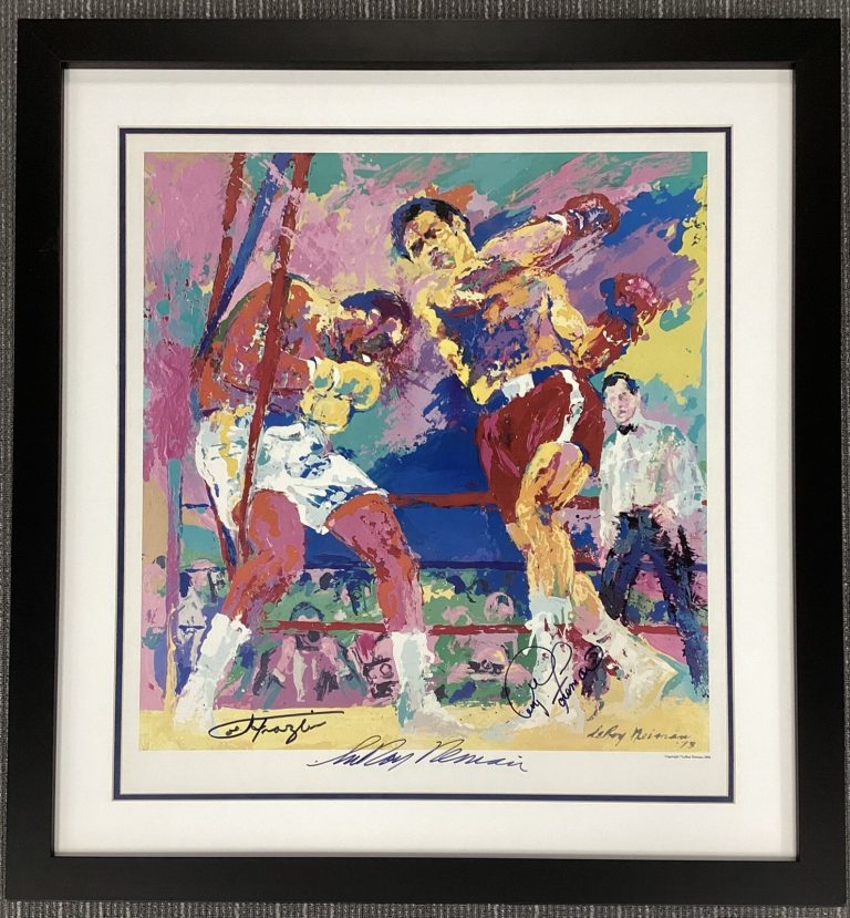 Joe Frazier George Foreman Signed Poster LeRoy Neiman Autograph Framed Boxer JSA