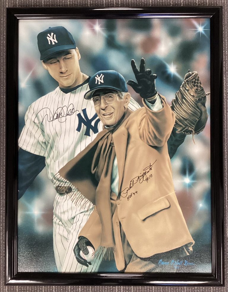 Derek Jeter Signed Canvas 18x24 Yankee Phil Rizzuto HOF Autograph Framed PSA/DNA
