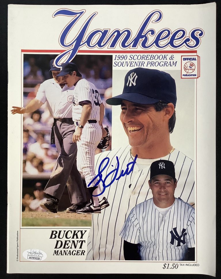 Bucky Dent Signed 1990 Yankees Scorebook Program Baseball NY Yankees Auto JSA