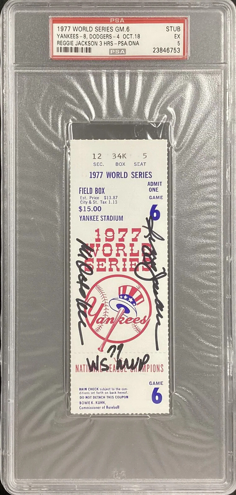 Reggie Jackson Signed Ticket 1977 WS MVP Game 6 Auto October PSA/DNA Stub EX-5