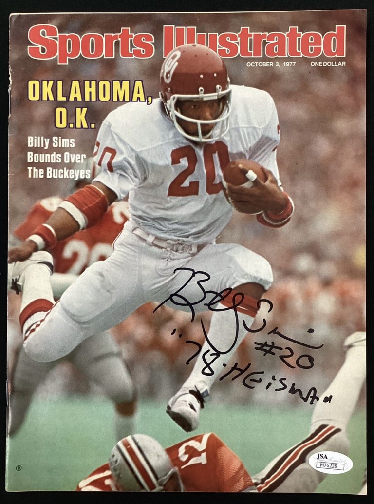 Billy Sims Signed Sports Illustrated 10/3/77 No Label Sooners Heisman Auto JSA