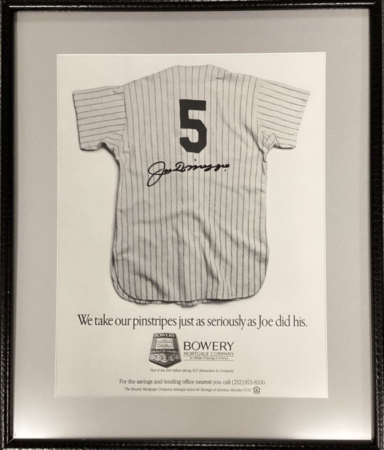 Joe DiMaggio Signed Print 16x20 Bowery Ad NY Yankees HOF Autograph Framed JSA
