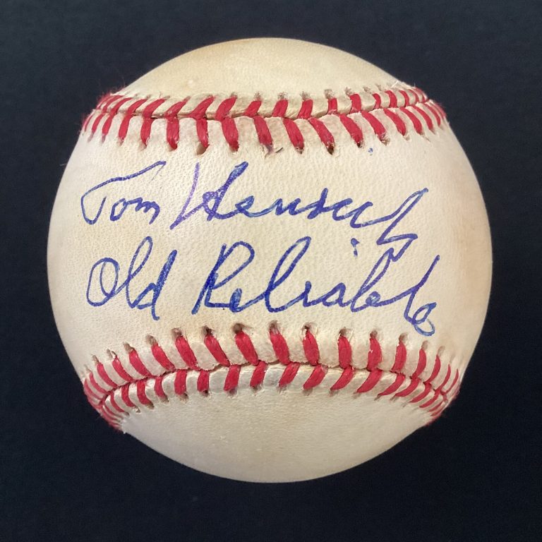 Tommy Henrich Signed Baseball Budig Yankees Autograph Old Reliable Inscrip JSA