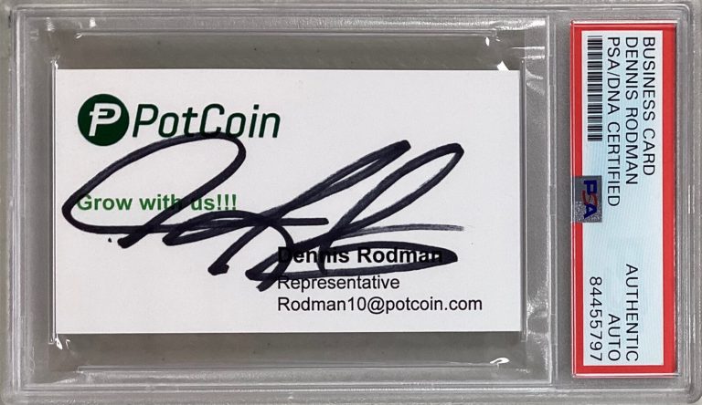 Dennis Rodman Signed Business Card Potcoin Pistons Bulls Basketball HOF PSA/DNA