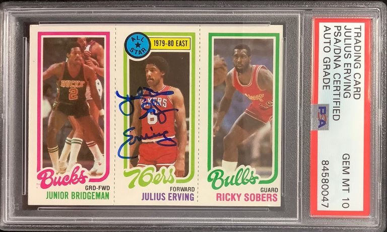 Julius Erving Signed 1980 Topps #1 Basketball Card 76ers HOF PSA/DNA GEM MT 10