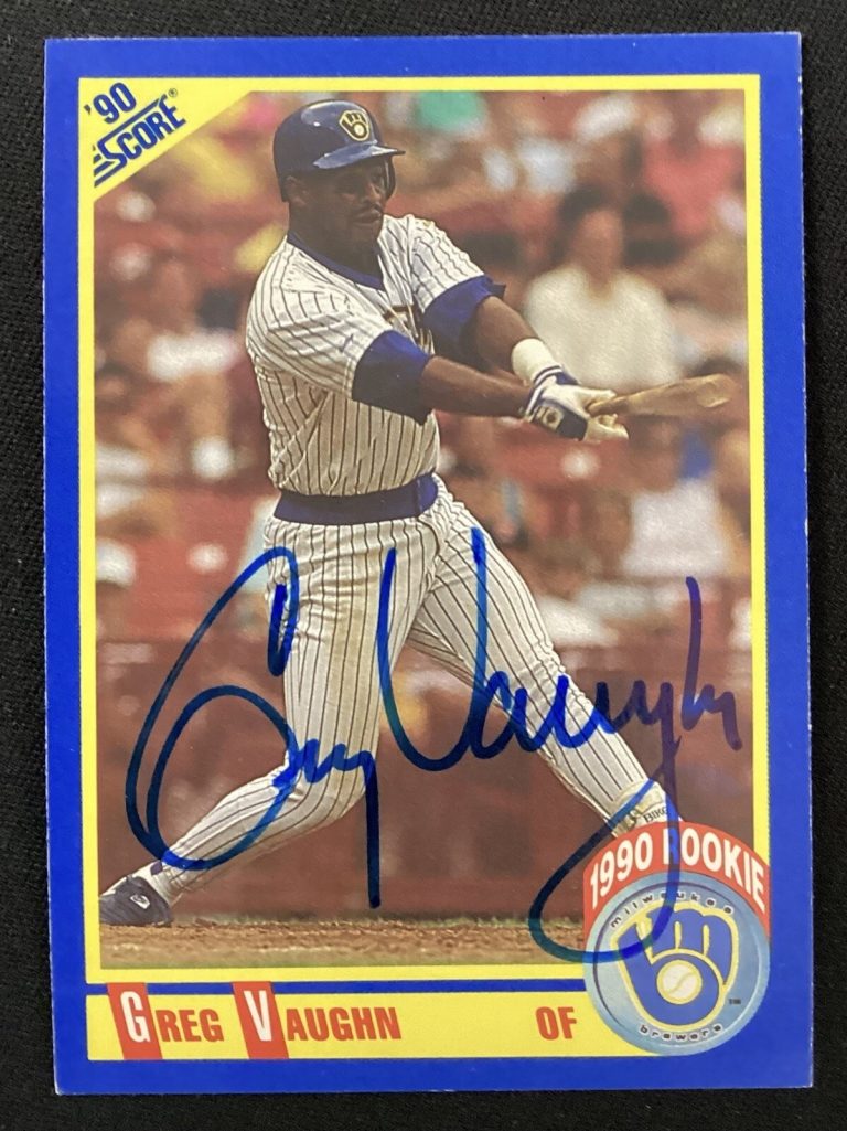 Greg Vaughn Signed 1990 Score #585 Baseball Card Milwaukee Brewers Autograph TPG