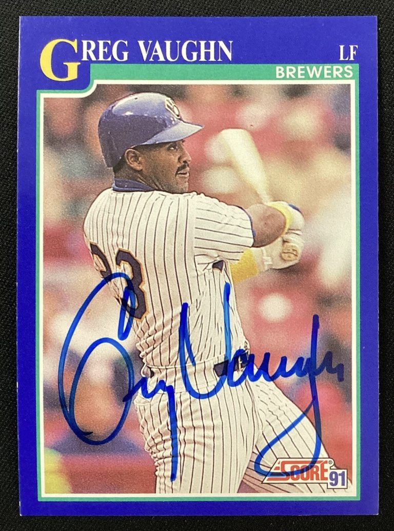 Greg Vaughn Signed 1991 Score #528 Baseball Card Milwaukee Brewers Autograph TPG