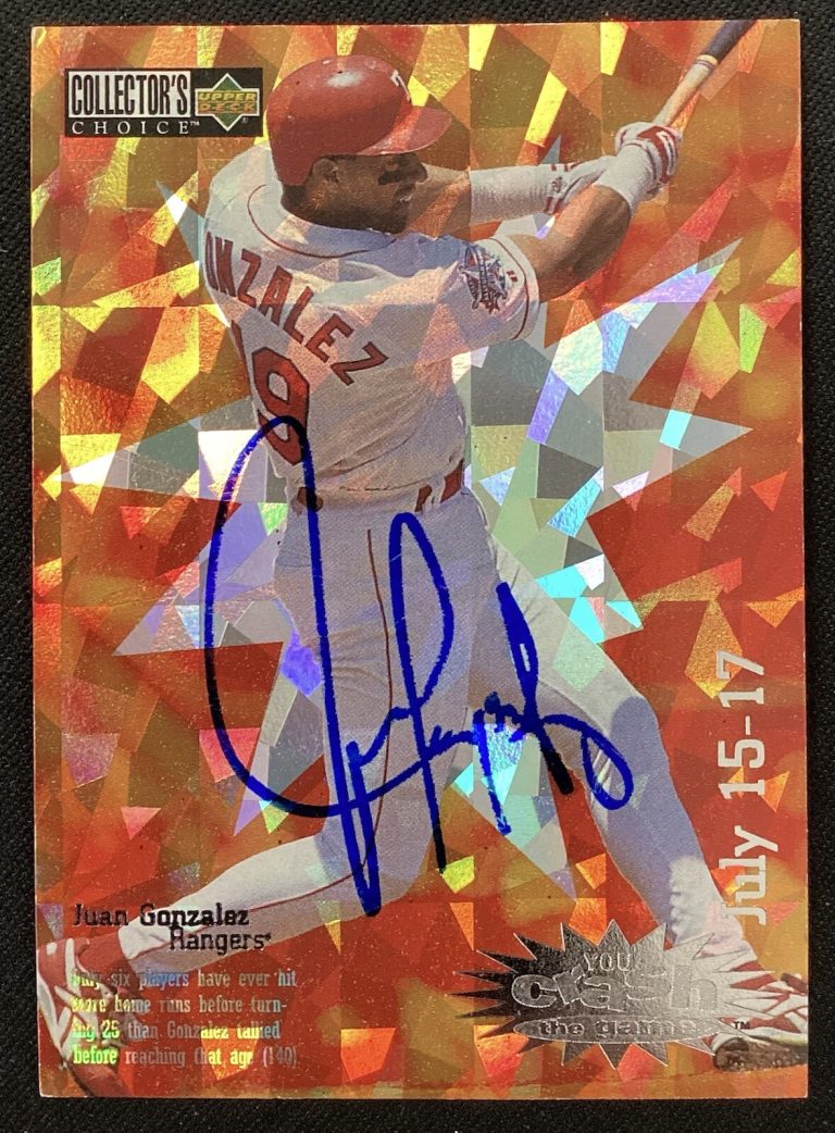 Juan Gonzalez Signed 1996 Upper Deck #CG28 Baseball Card Rangers Autograph TPG