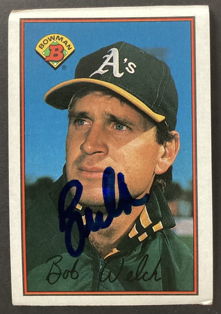 Bob Welch Signed 1989 Bowman #186 Baseball Card Dodgers Athletics Autograph TPG