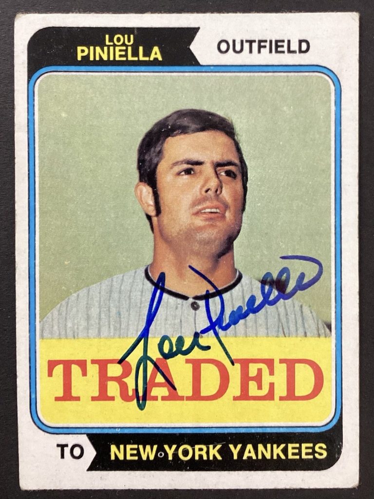 Lou Piniella Signed 1974 Topps #390T Baseball Card NY Yankees Autograph TPG #2