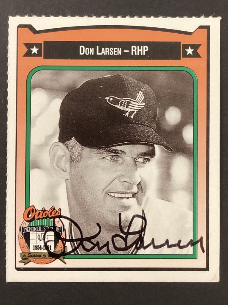 Don Larsen Signed Memorial Stadium #255 Baseball Card Orioles Autograph TPG