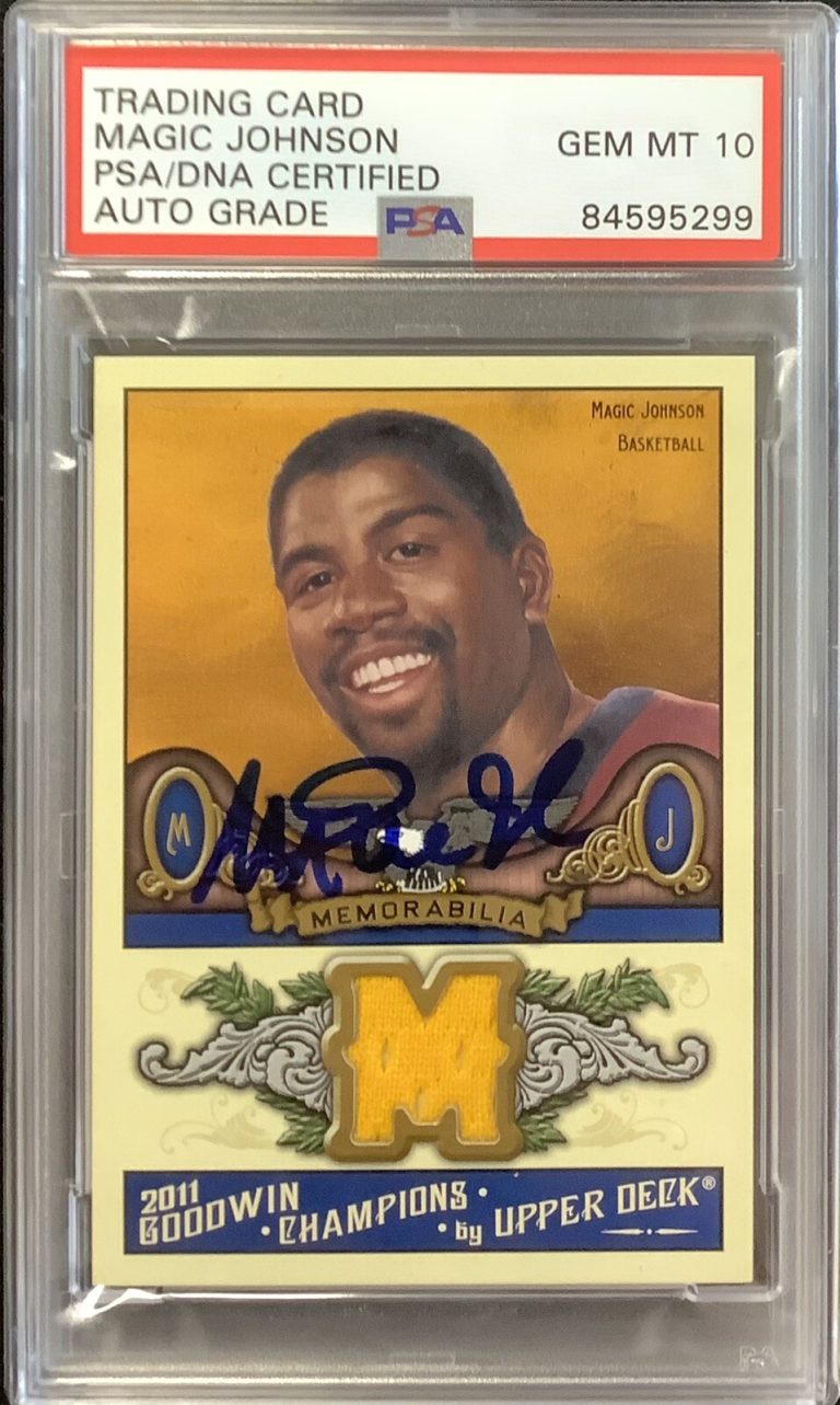 Magic Johnson Signed 2011 UD Basketball Card Michigan Patch PSA/DNA GEM MT 10