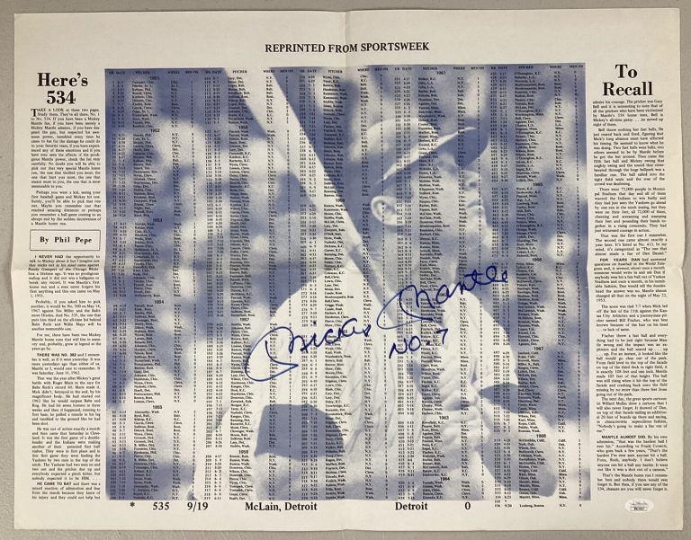 Mickey Mantle Signed Poster 22x17 Print Baseball NY Yankees Autograph HOF JSA
