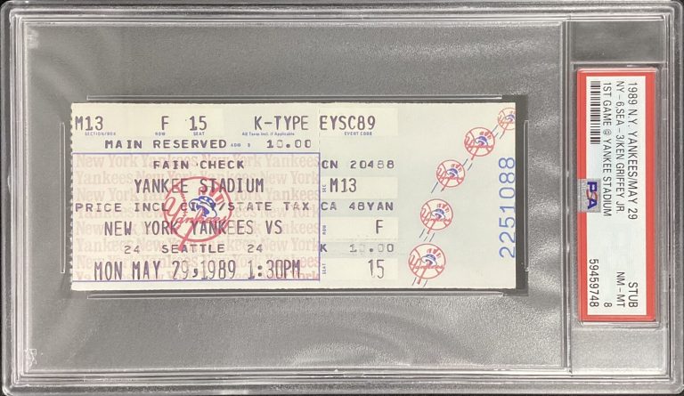 Ken Griffey Jr Ticket Stub 5/29/89 1st Game at Yankee Stadium Baseball PSA NM 8