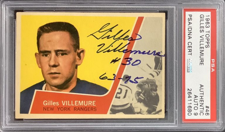 Gilles Villemure Signed 1963 Topps #46 Rookie Card NY Rangers PSA/DNA Auto 9