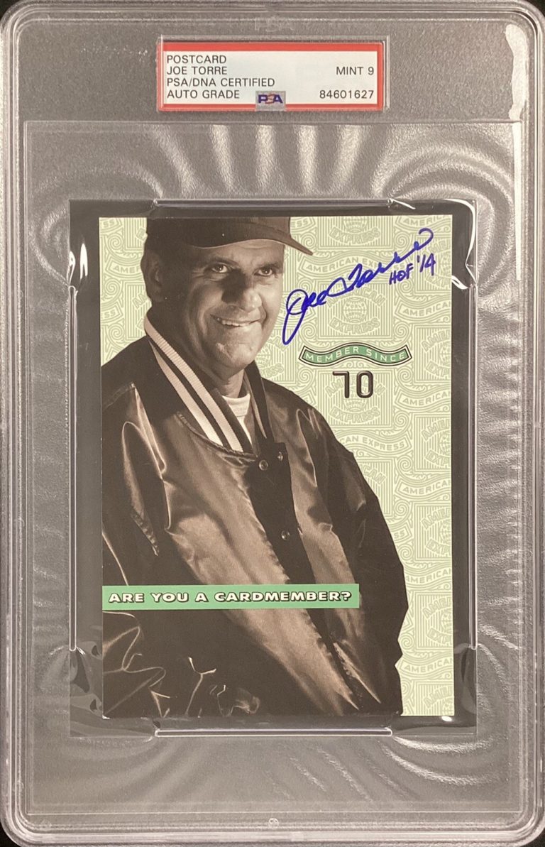 Joe Torre Signed Postcard American Express Baseball Cardinals NYY PSA/DNA Auto 9
