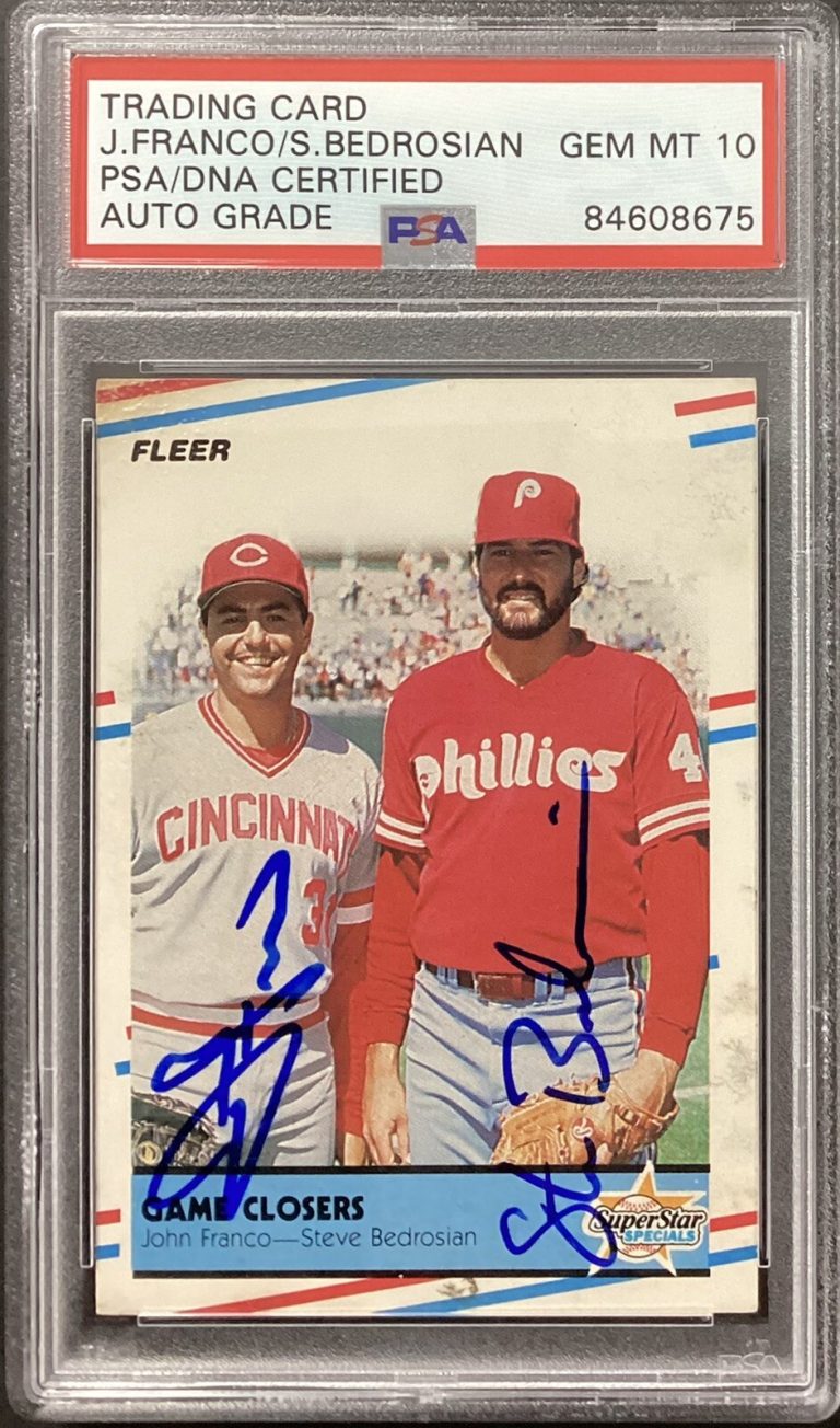 John Franco Signed 1988 Fleer #627 Baseball Card Bedrosian PSA/DNA Auto Gem 10