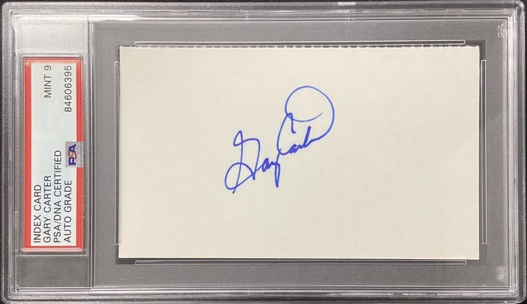 Gary Carter Signed Index Card Baseball Expos NY Mets HOF PSA/DNA Auto Mint 9