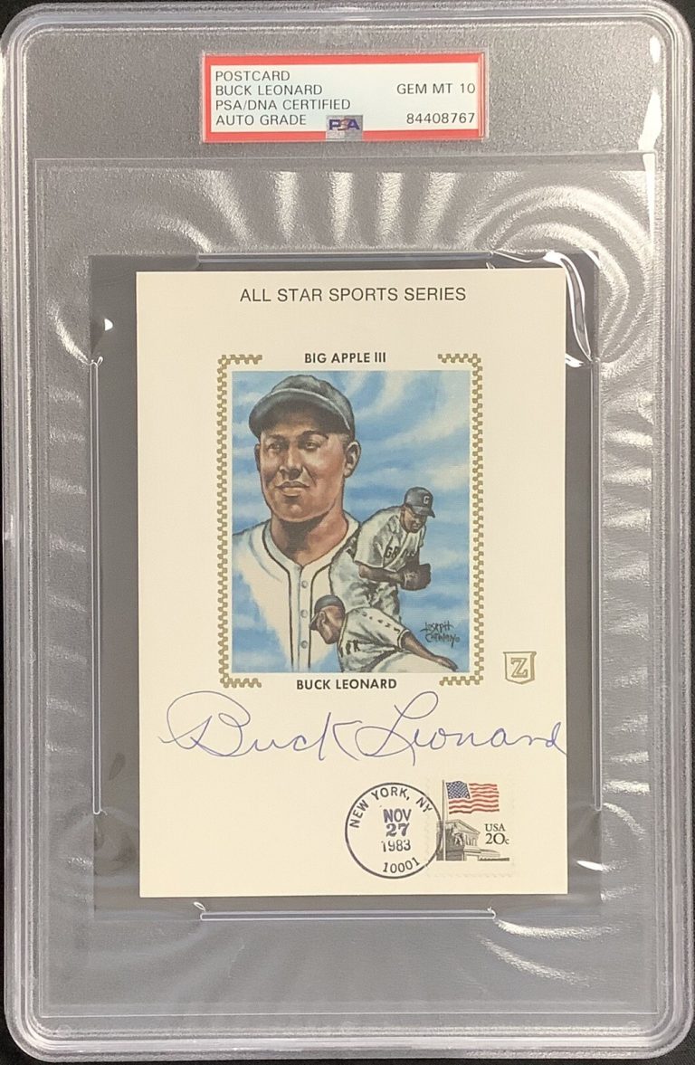 Buck Leonard Signed ZSilk Cachet Postcard 1983 Grays Auto HOF PSA/DNA GEM MT 10