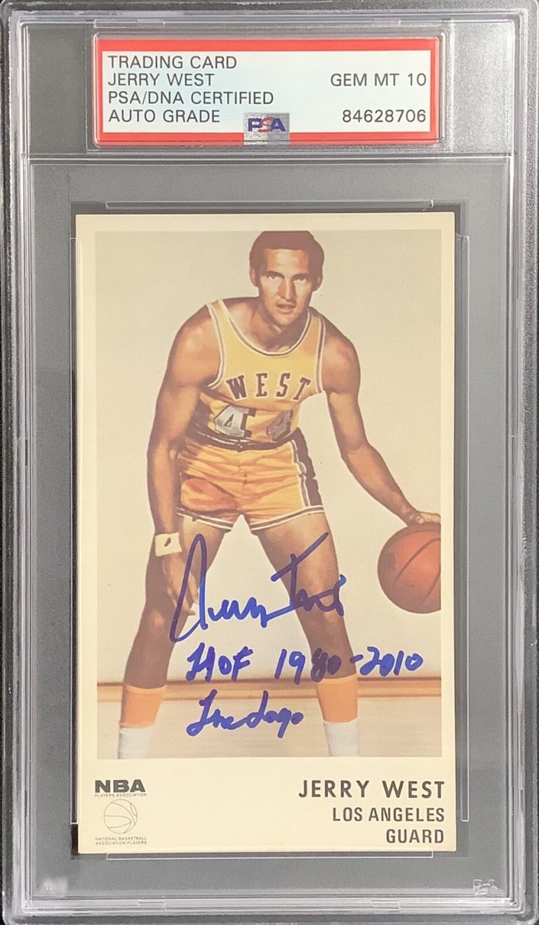 Jerry West Signed 1972 Icee Bear Card Lakers NBAPA HOF Insc PSA/DNA Auto Mt 10