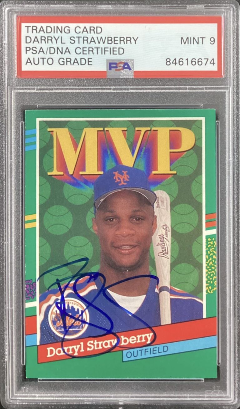Darryl Strawberry Signed 1990 Leaf #408 Baseball Card Mets PSA/DNA Auto Mint 9