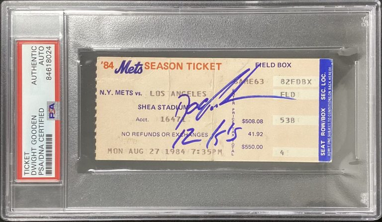 Dwight Doc Gooden Signed Ticket Stub 8/27/84 Rookie Yr 12 Ks Inscr Auto PSA/DNA