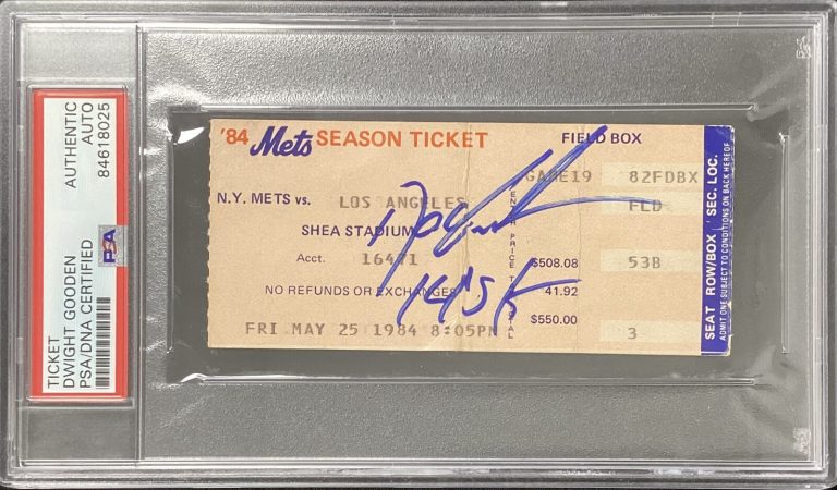 Dwight Doc Gooden Signed Ticket Stub 5/25/84 Rookie Yr 14 Ks Inscr Auto PSA/DNA