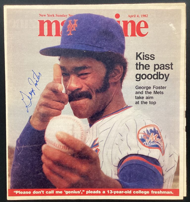 George Foster Signed Sunday News Paper Magazine 4/4/82 NY Mets Autograph TPG