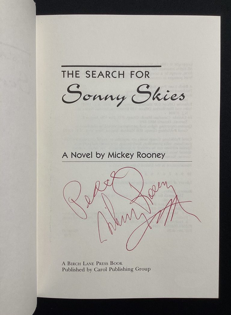 Mickey Rooney Signed Book Search For Sonny Skies HCB Mad World Actor Auto JSA