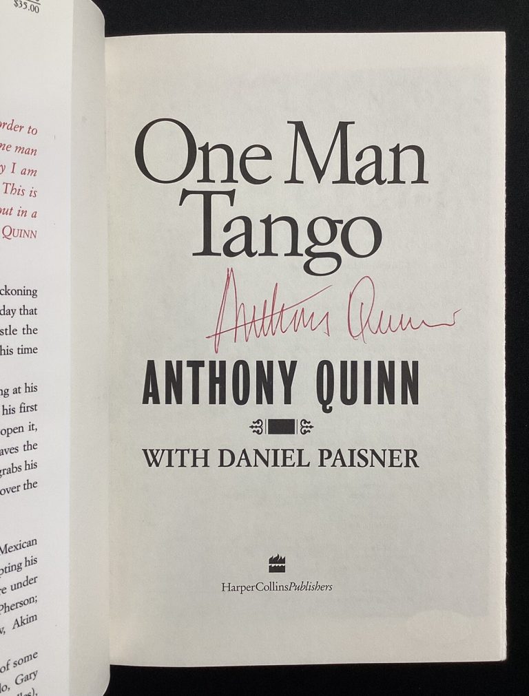 Anthony Quinn Signed Book One Man Tango HCB Guns of Navarone Actor Autograph JSA