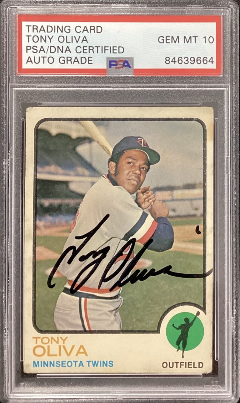 Tony Oliva Signed 1973 Topps #80 Baseball Card Twins HOF PSA/DNA Auto Gem Mt 10
