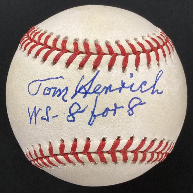 Tommy Henrich Signed Baseball GAB Yankees Autograph WS 8 for 8 Inscription JSA