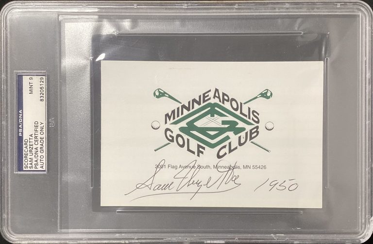 Sam Urzetta Signed Scorecard Golf 1950 US Amateur Winner PSA/DNA Auto Mint 9