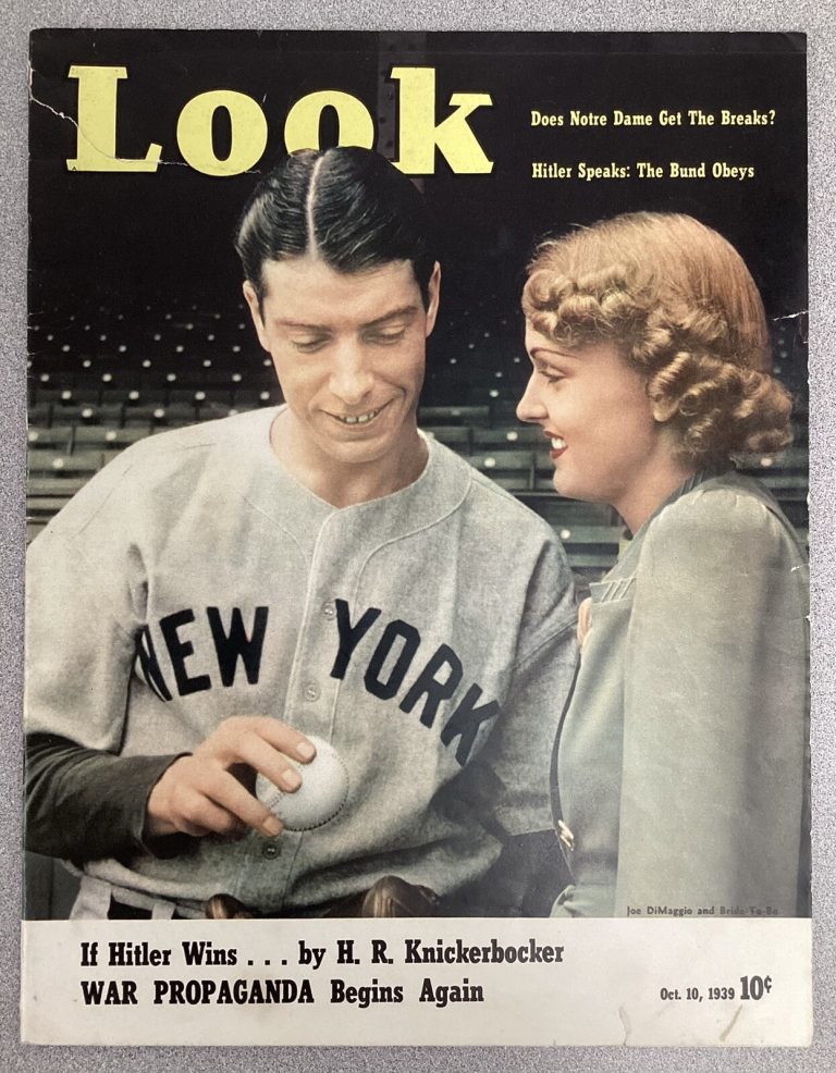 Joe DiMaggio Look Magazine October 10 1939 No Label Good NY Yankees HOF WW11