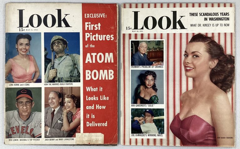 Joe DiMaggio Look Magazine May 22 1951 + 5/8/51 Bob Lemon Atom Bomb Ava Truman