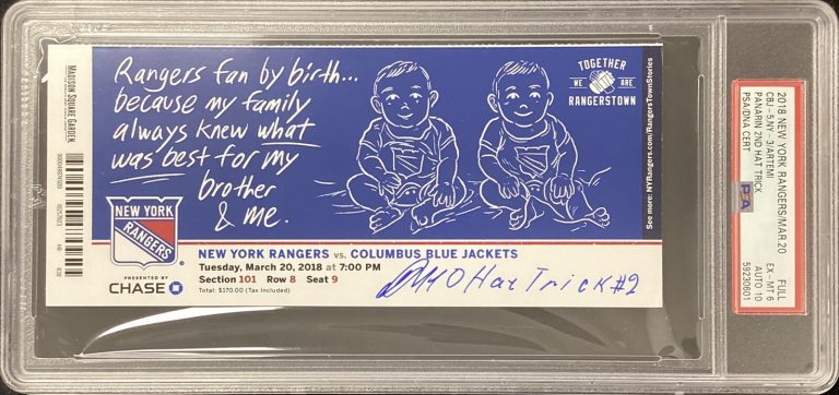 Artemi Panarin Signed Full Ticket 3/20/18 Rangers PSA/DNA Auto 10 Ticket EX-MT 6