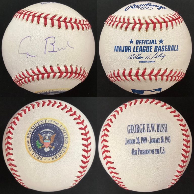 George HW Bush Signed Baseball AHS 41st President Logo Seal Texas Autograph JSA