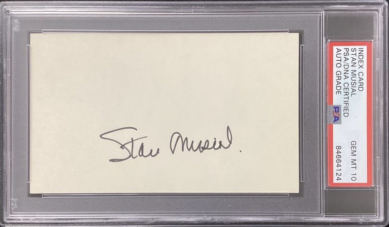 Stan Musial Signed Index Card Baseball St Louis Cardinals HOF PSA/DNA Auto Gem10