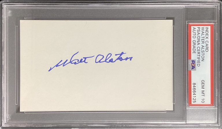 Walt Alston Signed Index Card Baseball Brooklyn Dodgers PSA/DNA Auto Gem Mt 10