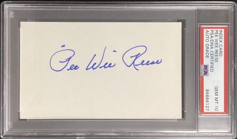 Pee Wee Reese Signed Index Card Baseball Dodgers HOF PSA/DNA Auto Gem Mt 10