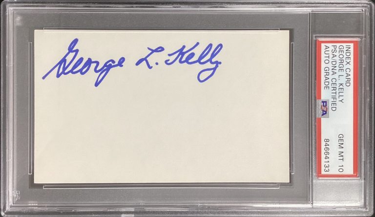George Kelly Signed Index Card Baseball NY Giants HOF PSA/DNA Auto Gem Mt 10