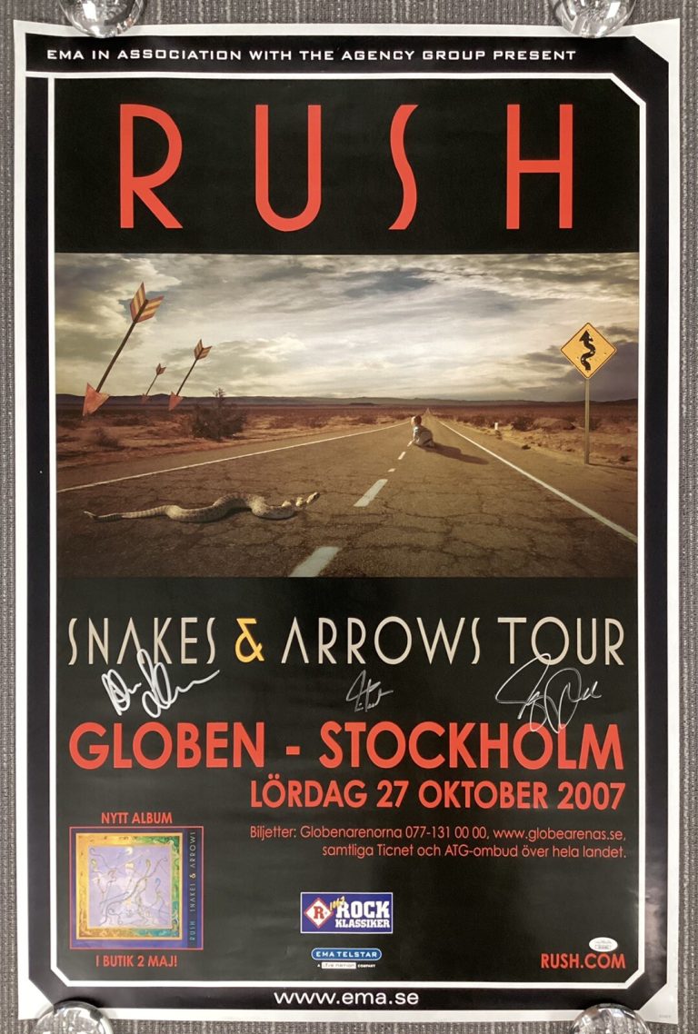 Rush Signed Concert Poster 24x36 Neil Peart Lee Lifeson Autograph 2007 Tour JSA