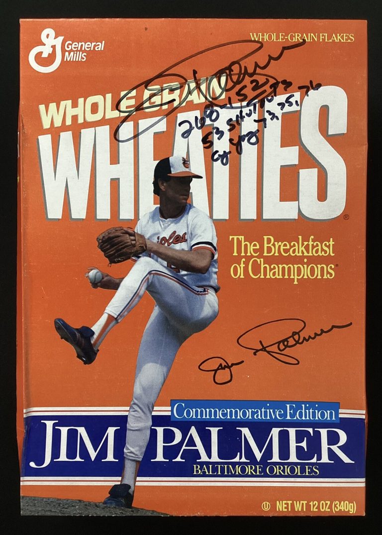 Jim Palmer Signed Cereal Box Wheaties Orioles Autograph STAT Inscription HOF JSA