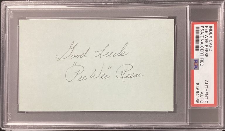 Pee Wee Reese Signed Index Card Brooklyn Dodgers HOF Autograph Good Luck PSA/DNA