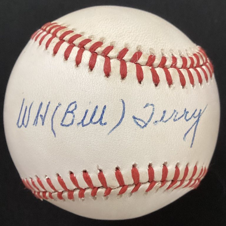 Bill Terry Signed Baseball ABG NY Giants HOF Autograph Last NL 400 Hitter JSA