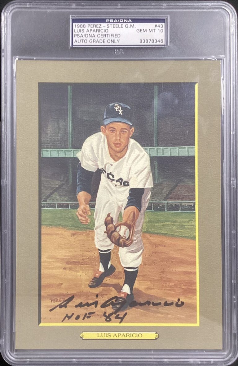 Luis Aparicio Signed Perez Steele Great Moments Postcard HOF PSA/DNA Auto Gem 10