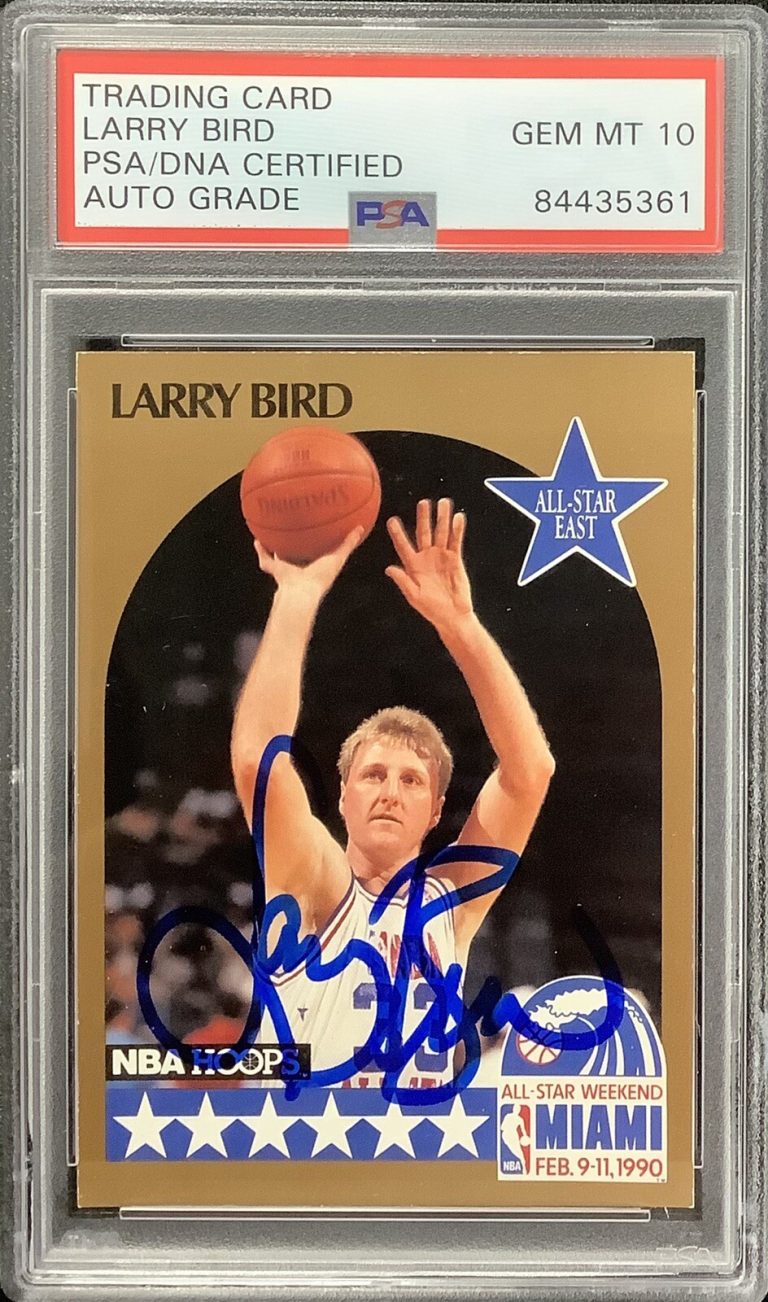 Larry Bird Signed 1990 NBA Hoops #2 Card Celtics Auto PSA/DNA HOF GEM MT 10
