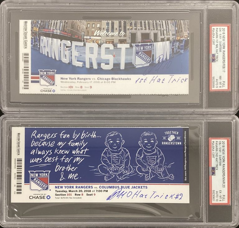 Artemi Panarin Signed Full Ticket Pair 2/17/16 + 3/20/18 PSA/DNA Auto 9 Auto 10